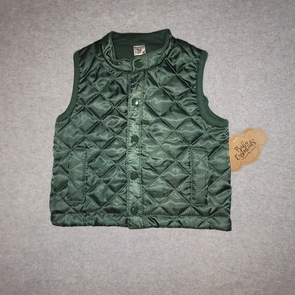 Baby Essentials Hunter Green Quilted Puffer Vest Infant 12M Snap Front Outerwear